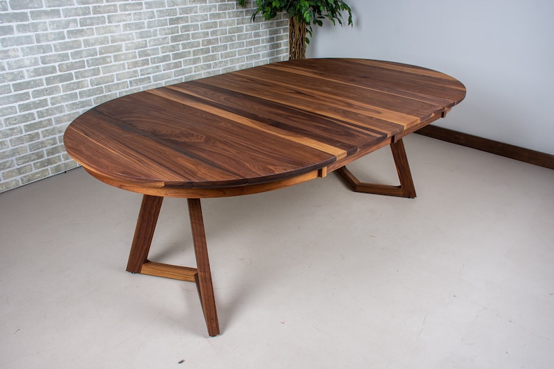Round Extending Dining Table Walnut Extendable Kitchen Table Etsy