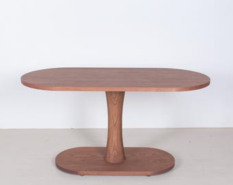 Brick Colored Small Wood Table for a Kitchen Banquette