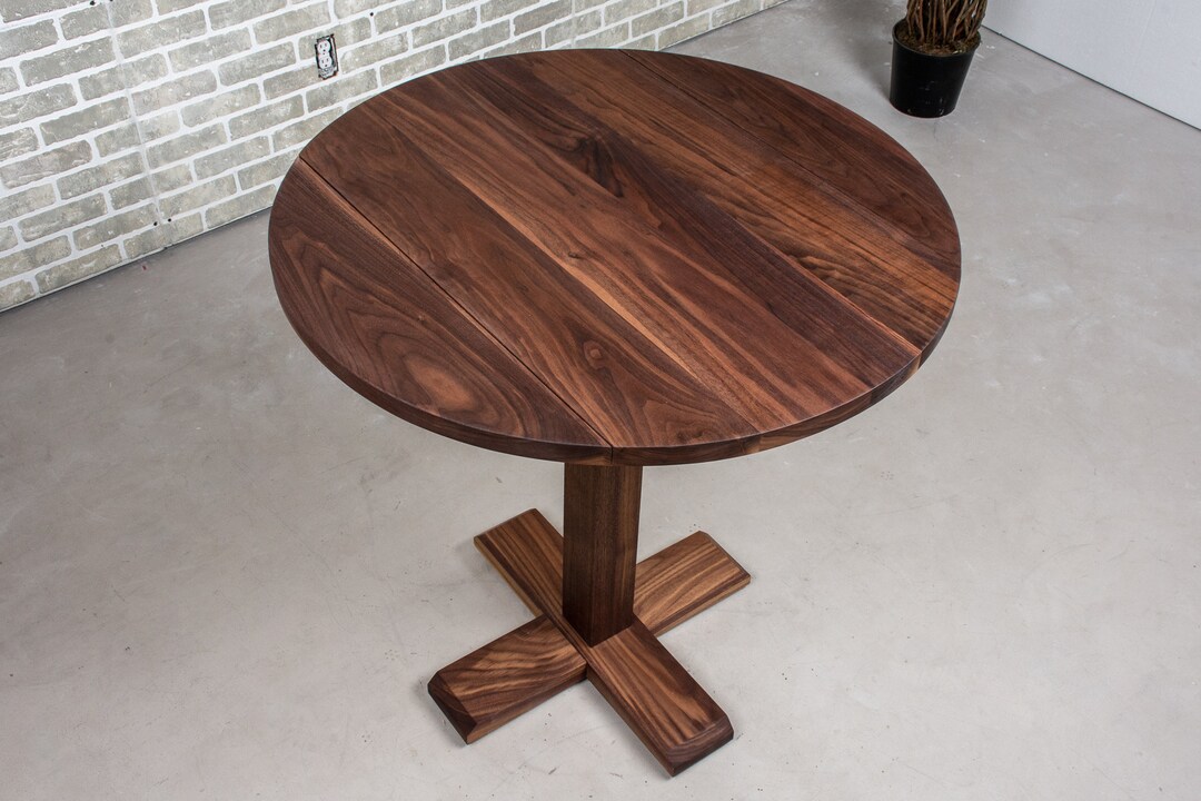 Round Drop Leaf Table Round Walnut Table With Fold Down Etsy