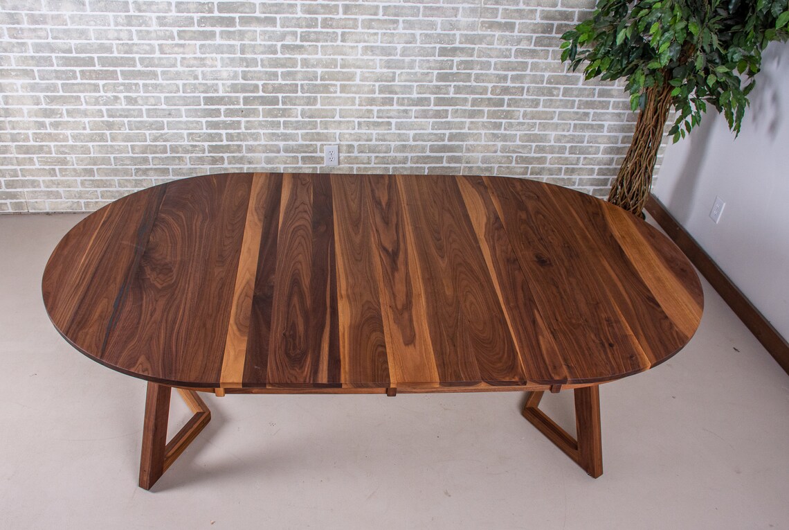 Round Extending Dining Table Walnut Extendable Kitchen Table Etsy