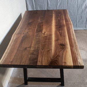 Live Edge Walnut Table on Steel Legs, Farmhouse Kitchen Table, Live Edge Walnut Wood, Natural Edge Wood Dining Table, Rustic Wood Table