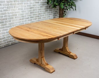 Oval Ash Wood Extendable Dining Table with Leaves, Farmhouse Kitchen Table