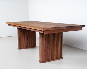 Modern Walnut Extendable Table, 7 Foot Table with Leaves