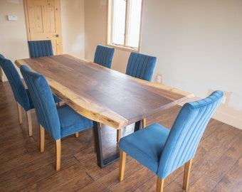 Live Edge Dining Table Walnut, Live Edge Walnut Table on Steel Legs, Industrial Dining Table