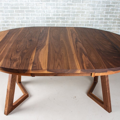 Round Extending Dining Table Walnut Extendable Kitchen Table Etsy