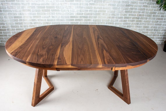 Round walnut extending dining table deals