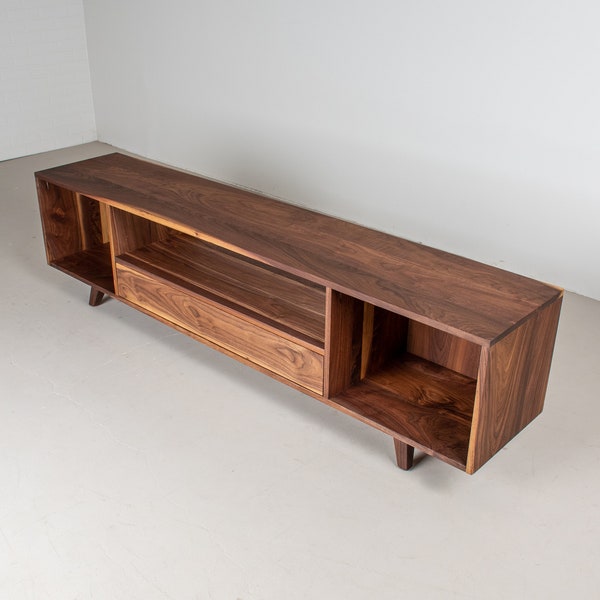 Walnut Media Console, Wood TV Stand and Storage Unit, Walnut Living Room Furniture