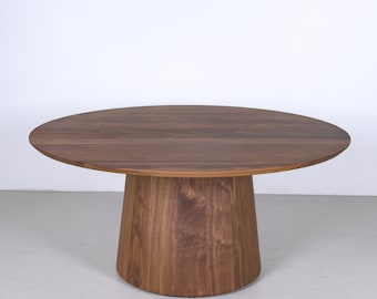 Large Round Walnut Pedestal Dining Table, Custom Wood Table for 6
