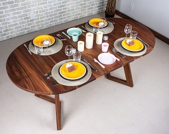 Oval Extendable Dining Table, Walnut Oval Dining Table Extendable, Wood Kitchen Table, Custom Dining Table Extendable, Expandable Oval Table