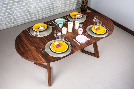 Oval Extendable Dining Table Small Kitchen Table Extendable Walnut Kitchen Dining Table Racetrack Oval Dining Extension Table Etsy