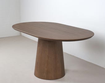 Espresso Maple Oval Dining Table, Cone Pedestal Base, Custom Wood