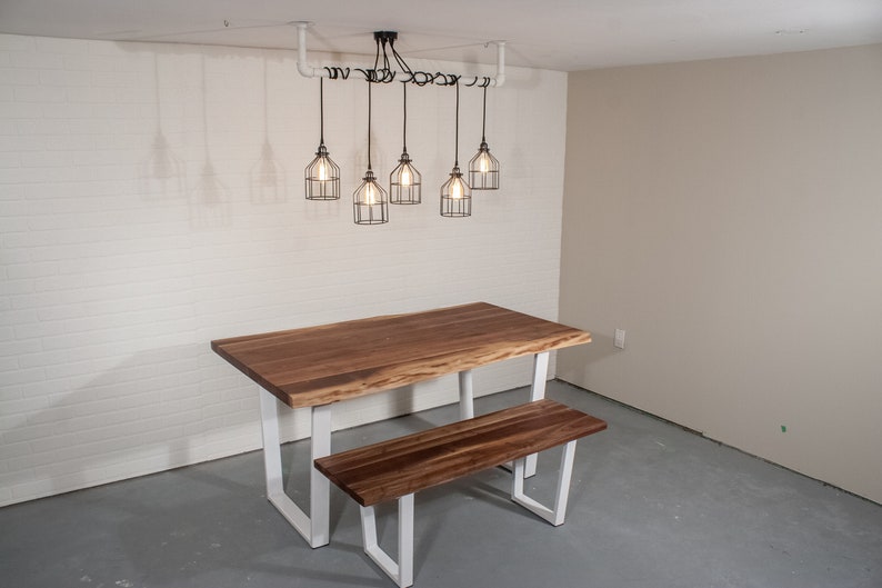 Live Edge Walnut Table Walnut Dining Set With White Etsy