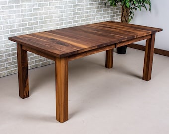 Expandable Dining Table, Extendable Walnut Dining Table, Walnut Extension Table, Extending Table with 2 Leaves in the Center