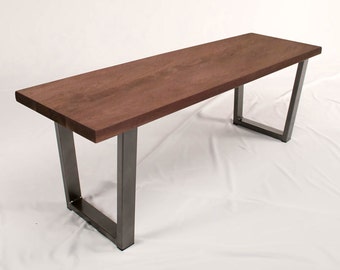 Custom Walnut Dining Bench, Steel Legs, Industrial Style