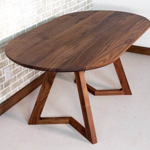 Modern Wood Dining Table, Walnut Oval Table on Wood Chevron Legs, Oval Wood Table for Kitchen or Dining Room