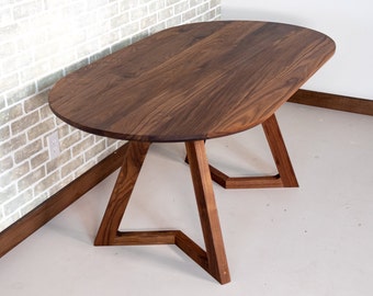 Midcentury Modern Oval Walnut Dining Table - Elegant Wood Kitchen Furniture for Contemporary Homes