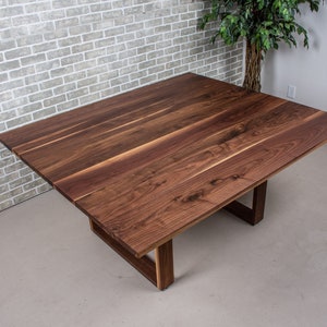 Minimalist Square Dining Table, Modern Walnut Dining Table, Square Walnut Dining Table on Wood U Shaped Legs