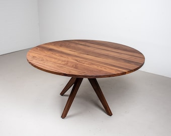Round Wood Dining Table, Midcentury Style Table in Walnut for Kitchen or Dining Room, Walnut Kitchen Table