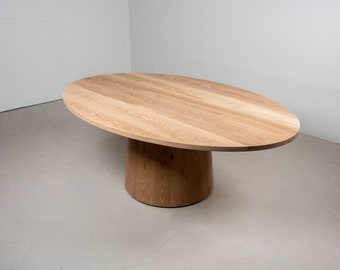 Solid Oak Dining Table, Elliptical Oval Table on Pedestal Base, Custom Wood Dining Room Table