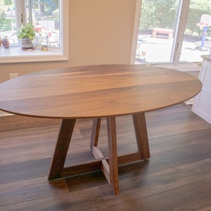 Modern Dining Table, MidCentury Modern Wood Table on Pedestal Base, Walnut Oval Dining Table with Sarita Edge