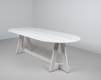 White Ash Dining Table, Oval Wood Table on Cross Pedestal Base, White Wood Table for Kitchen or Dining Room