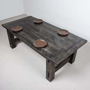 Rustic Kitchen Table, Extendable Farmhouse Kitchen Table on Trestle Base, Wood Dining Table With Textured Finish, Farmhouse Trestle Table