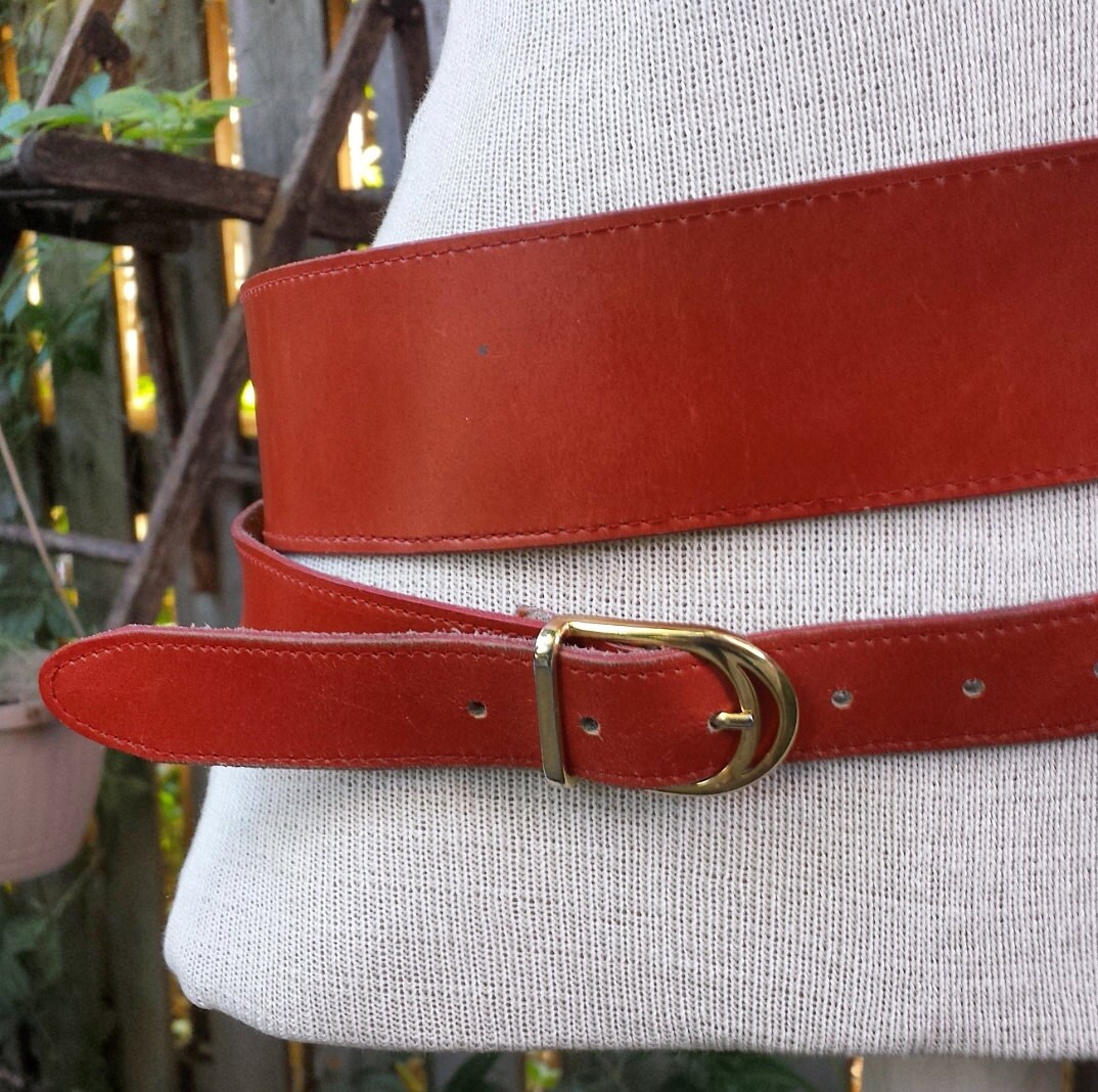 1980's leather belt red | Etsy