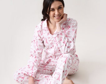 Women Pajama Set | Paris Eiffel Tower Travel Luxury Nightwear PJs Clothing | Personalized Pyjamas | Women Sleepwear