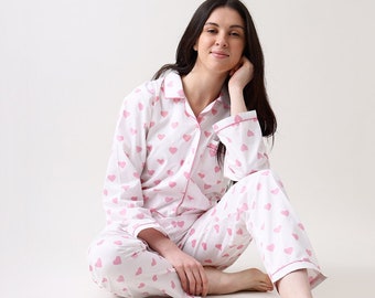 Women Pajama Set | Hearts Love Luxury Nightwear PJs Clothing | Personalized Pyjamas | Women Sleepwear