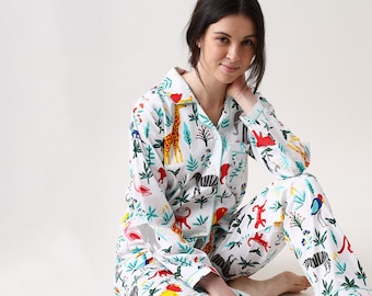 Women Pajama Set | Serengeti Luxury Nightwear PJs Clothing | Personalized Pyjamas | Women Sleepwear