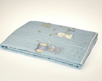 Sternennacht Leinen Luxus Kollektion Quilt Baby Boy| Blauer Elefant Sterne Krippe Bettwäsche - Kostenlose Personalisierung