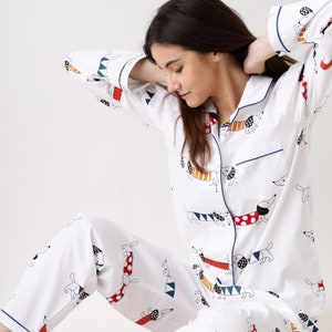 Women Pajama Set | Puppy Love Daschund Luxury Nightwear PJs Clothing | Personalized Pyjamas | Women Sleepwear