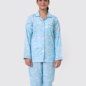 Women Pajama Set Organic Celestial Blue Travel Luxury Nightwear PJs Clothing Personalized Pyjamas Women Sleepwear image 2