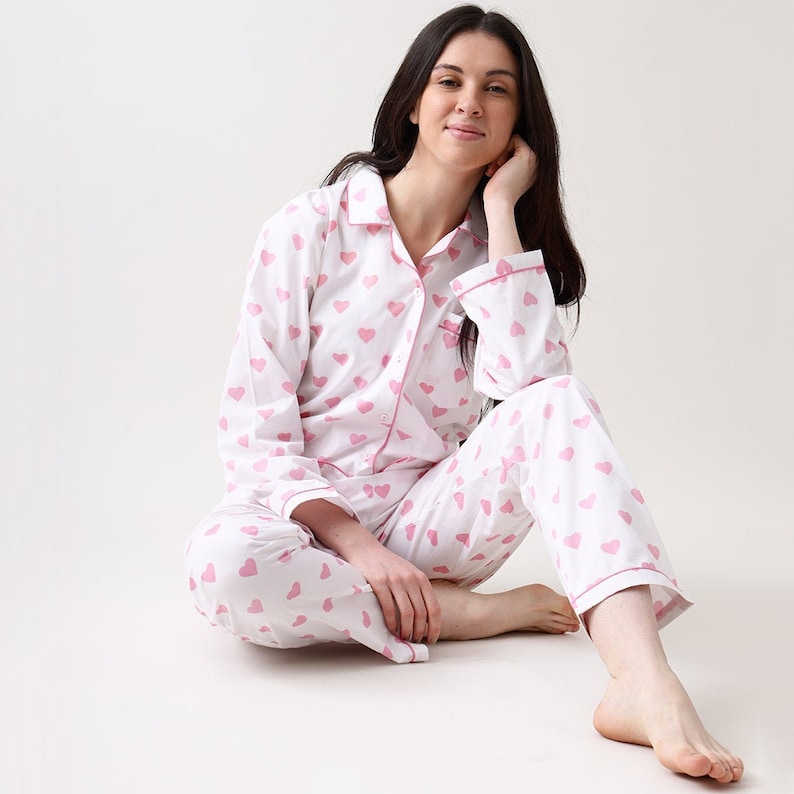 Women Pajama Set Hearts Love Luxury Nightwear Pjs Clothing Personalized