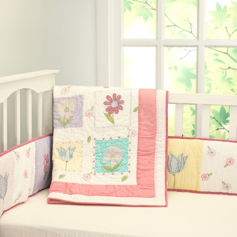 La Fleur Baby Quilt Baby Girl Patchwork Floral Pink Lavender Etsy