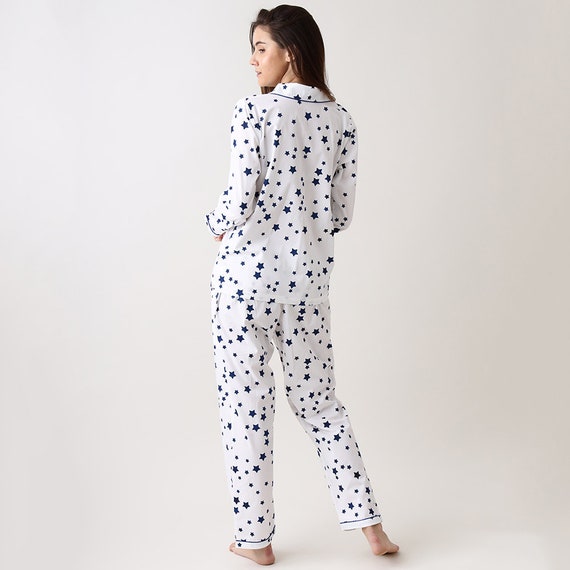 Women Pajama Set Navy Stars Luxury Nightwear PJs Clothing Personalized Pyjamas Women Sleepwear