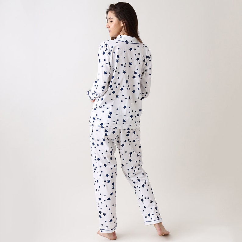 Women Pajama Set Navy Stars Luxury Nightwear Pjs Clothing Etsy