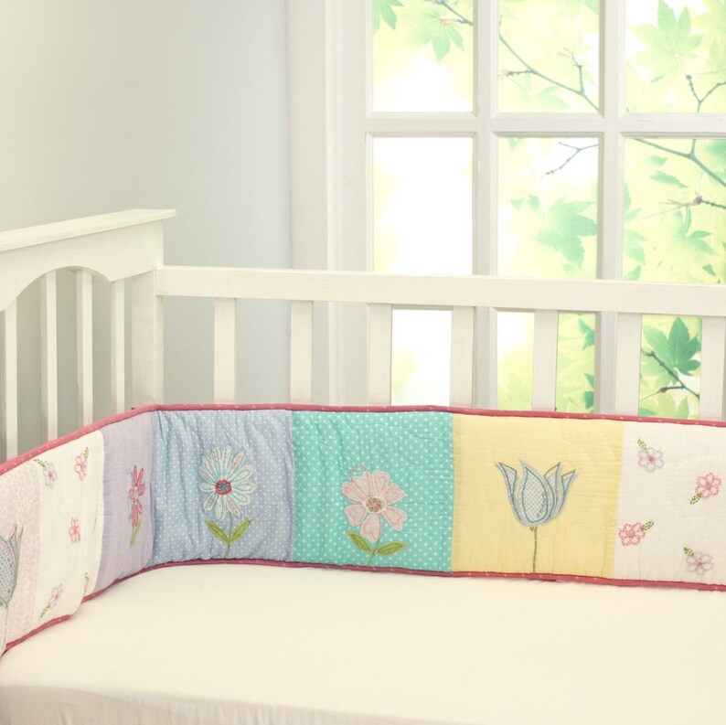 La Fleur Full Crib Bumper Baby Girl Pink Aqua Lavender Etsy