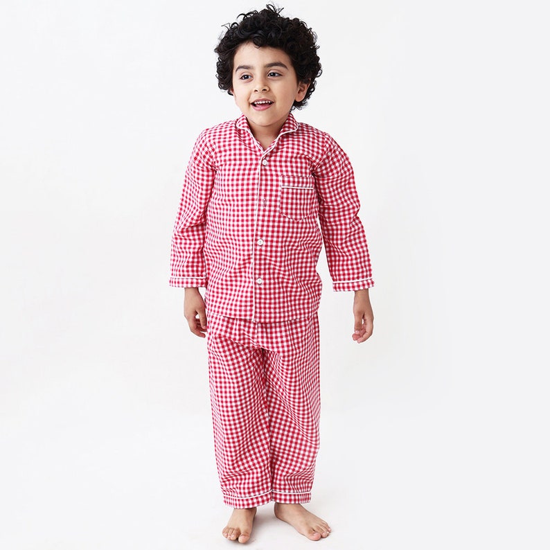 Kids Christmas Gingham Pajama Set Red Gingham Luxury Etsy