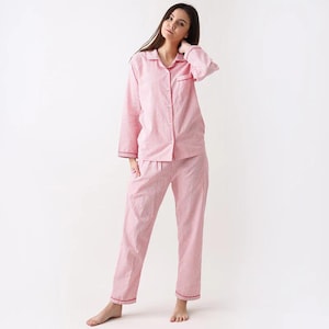 Women Pajama Set | Classic Stripes Pink Luxury Nightwear PJs Clothing | Personalized Pyjamas | Women Sleepwear