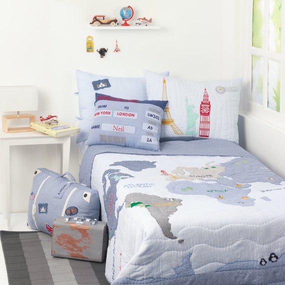 Around The World Blue Kids Bedding Set Kid Room Etsy