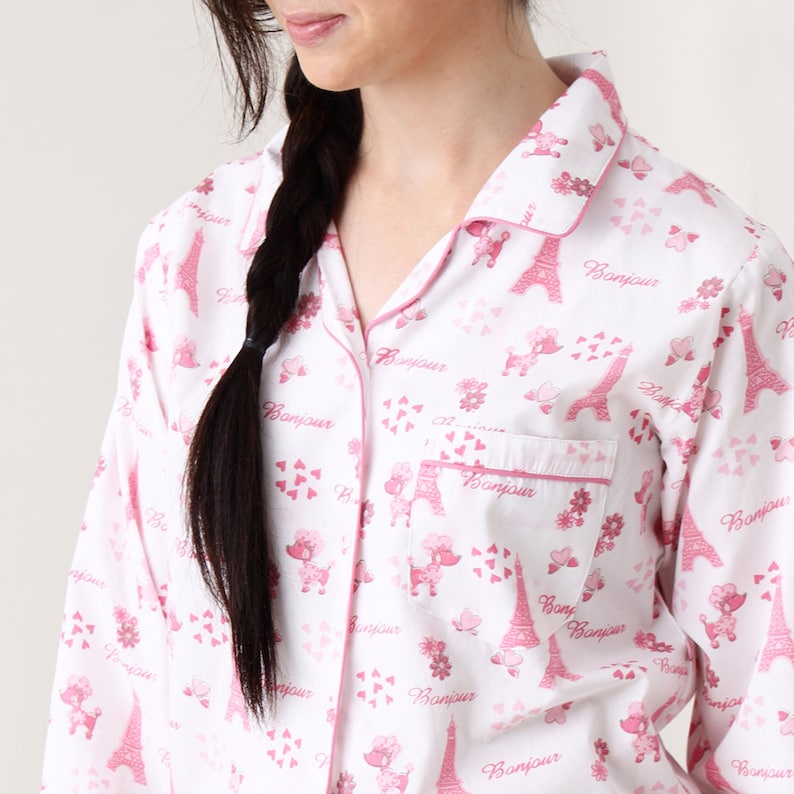 Fustylead Women's Paris Eiffel Tower Pajama Set - Short Sleeve Sleepwear With Pockets