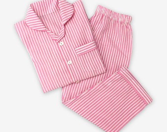 Frauen Pyjama Set | Klassische Streifen Rosa Luxus Nachtwäsche PJs Kleidung | Personalisierte Pyjamas | Damen Schlafbekleidung