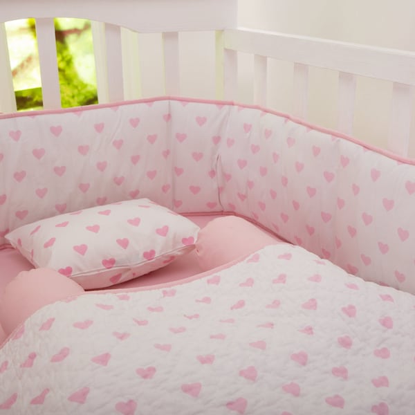 Harten babymeisje quilt | Kinderbeddengoed | Roze harten wieg babydeken beddengoed - gratis personalisatie