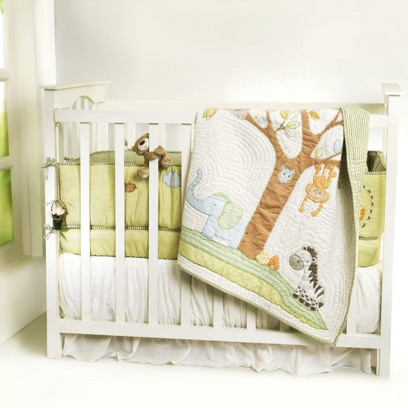 Jungle Safari Full Crib Bumper Gender Neutral Green Orange Etsy