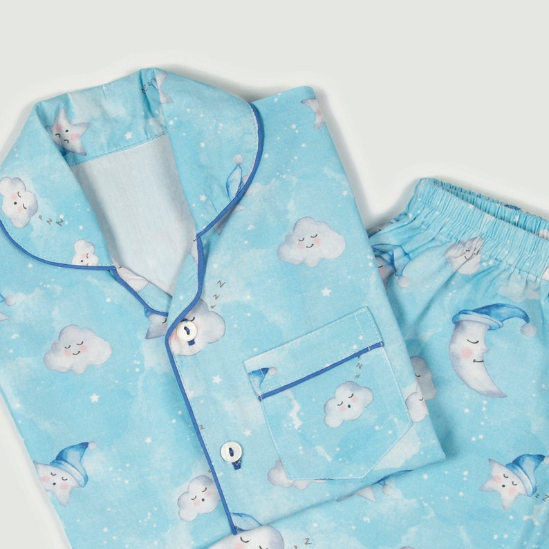 Women Pajama Set Organic Celestial Blue Travel Luxury Nightwear PJs Clothing Personalized Pyjamas Women Sleepwear image 4