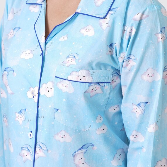 Women Pajama Set Organic Celestial Blue Travel Luxury Nightwear Pjs Clothing Personalized Pyjamas Women Sleepwear Etsy Canada