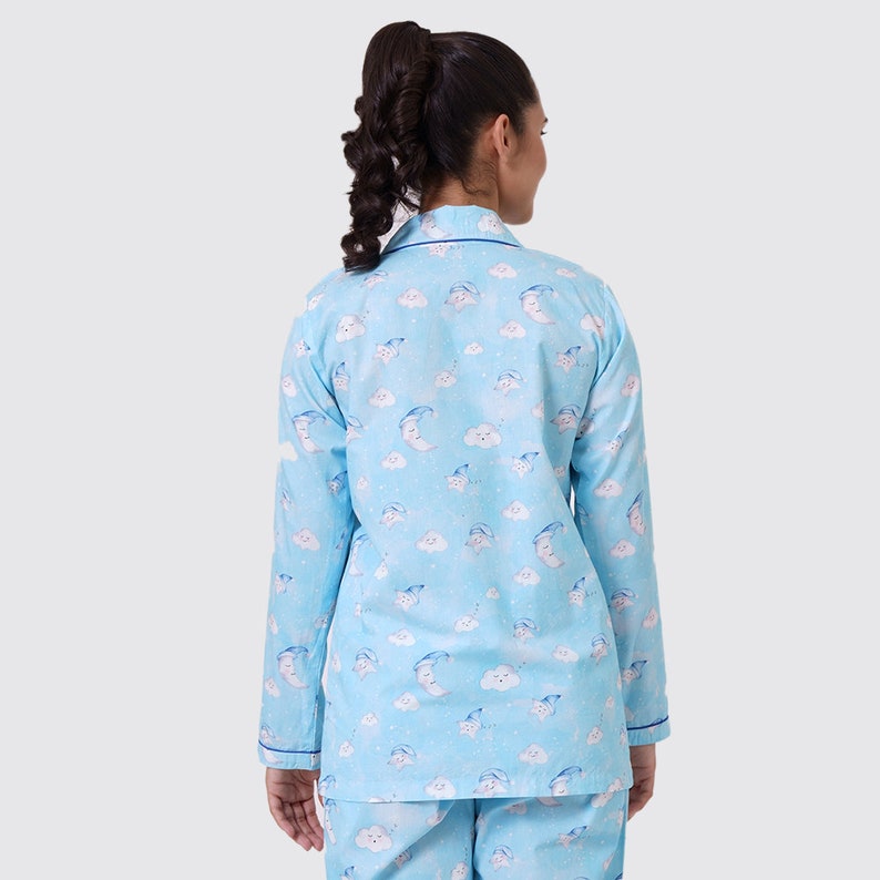 Women Pajama Set Organic Celestial Blue Travel Luxury Nightwear PJs Clothing Personalized Pyjamas Women Sleepwear image 9