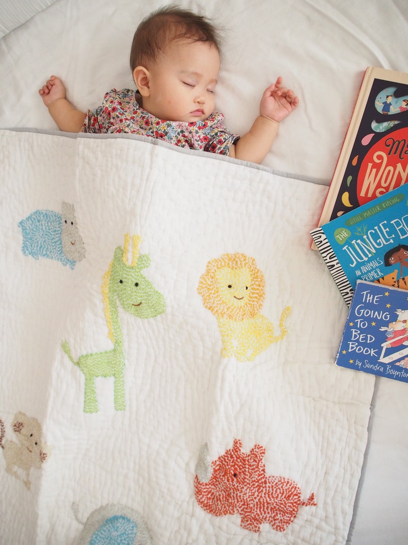 Handmade Jungle Animals Kantha Baby Quilt | Reversible, Personalized - Etsy