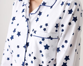 Women Pajama Set | Navy Stars Luxury Nightwear PJs Clothing | Personalized Pyjamas | Women Sleepwear
